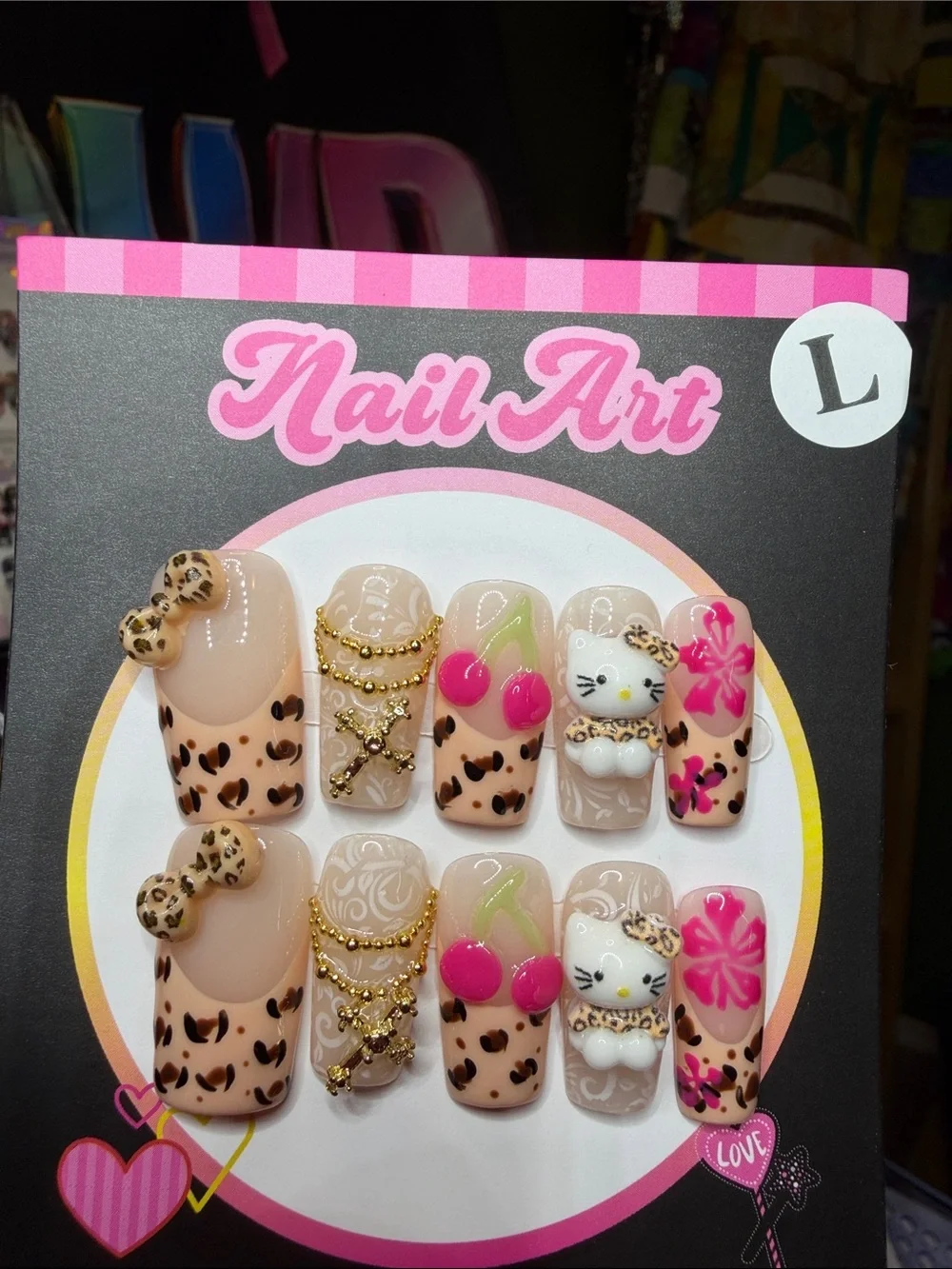 Hello Kitty Leopard Cherry Press-On Nails - Pink & Beige